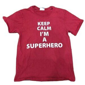 Keep Calm Im A Superhero Unisex Boys Girls Graphic T Shirt Red Youth Large